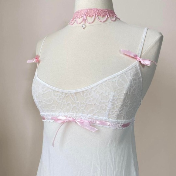 Y2k coquette dainty angelcore lace / mesh babydoll slip ♡₊˚ ・₊✧ - Picture 3 of 5